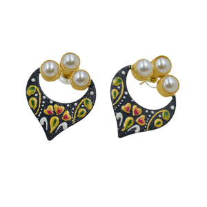Pendientes de Moda 2025, Fabricante y Proveedor de Pendientes Pintados a Mano, Pendientes de Botón con Piedras de Nácar Chapados en Oro para Mujeres y Niñas - Product Image 1