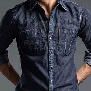 เสื้อเชิ้ตยีนส์ผู้ชายคลาสสิก เสื้อเชิ้ตแขนยาวผ้าฝ้ายนุ่ม เสื้อเชิ้ตยีนส์ผู้ชายทันสมัย เสื้อเชิ้ตทำงานกลางแจ้งทรงเข้ารูป - Product Image 5