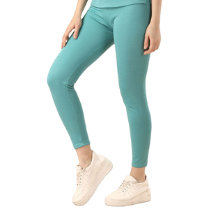 Conjunto Deportivo Informal para Mujer, Color Verde Azulado, Manga Corta, Cuello Redondo, Leggings Transpirables, Ligeros, de Color Sólido, para Verano, Marca INDEX APPAREL - Product Image 6