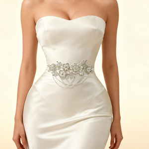 Bridella BS80 Ivory Rhinestone and Pearl Adjustable Bridal Belt Handmade Crystal Wedding Sash for <b>Dresses</b> - Product Image 2