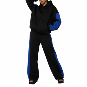 Conjunto de Sudadera con Capucha y Pantalones Deportivos de Forro Polar 100% Algodón para Mujer, Estilo Urbano Invernal, Color Sólido con Encaje, Logotipo Bordado Personalizado, Conjunto de 2 Piezas - Product Image 5