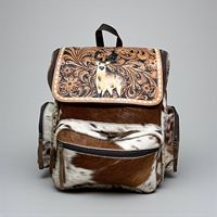 Tas Ransel Kulit Sapi Asli Barat Tahan Air Unisex Gaya Bohemian Tas Popok Buatan India dengan Penutup Ritsleting dan Gesper