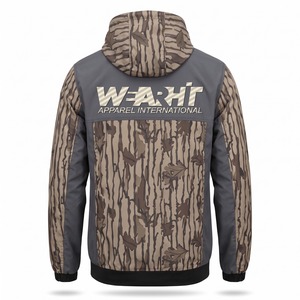 Veste coupe-vent camouflage pour homme, motif écorce d'arbre, pour la chasse, avec capuche, en nylon à chevrons, patch brodé, vente en gros - Product Image 2