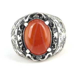 Anillo Ovalado de Ágata Roja para Hombre - Plata de Ley 925 con Patrón de Hiedra Grabado a Mano, Joyería de Moda - Product Image 2