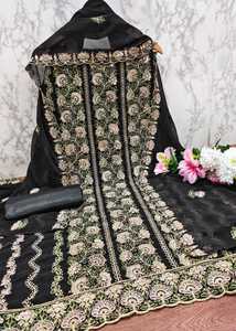 Nouveau Designer pure soie quatre jorjet avec broderie travail Robe Matériel Costume pour les femmes - Product Image 2