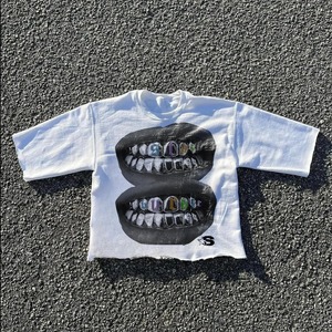 T-shirts pour hommes style Y2K Hip-Hop Streetwear 100% coton biologique à manches courtes avec col rond uni et logo imprimé dentelé devant et derrière - Product Image 1