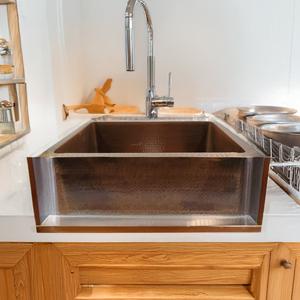 Évier de cuisine en cuivre martelé rectangulaire, fait à la main, en cuivre antique, évier de cuisine en cuivre en gros, évier à cuve unique. - Product Image 2