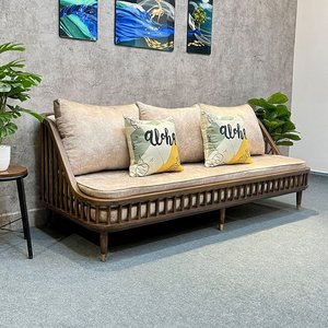 Three-Seat KBH <b>Sofa</b> with Wooden Slats and Genuine Leather Cushions-Tropical Design Home Furniture SFB68068 - Product Image 3