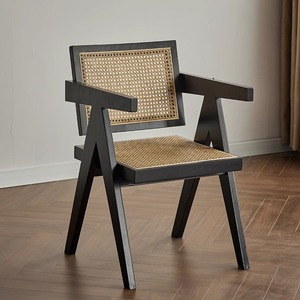 Sedia in Rattan Stile Chandigarh Retrò, Sedia da Pranzo in Legno Massello, Sgabello con Braccioli <span class=keywords><strong>e</strong></span> Schienale per Casa <span class=keywords><strong>e</strong></span> Ristorante - Product Image 3