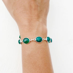 Handmade Sterling Silver Tennis <b>Bracelet</b> with Natural Green <b>Onyx</b> Gemstone Platinum Plated Wedding Gift Jewelry - Product Image 4