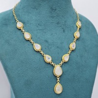 Plata de Ley 925 chapada en oro buena calidad forma de lágrima Arco Iris piedra lunar piedra preciosa hecha a mano diseñador único collar Vintage
