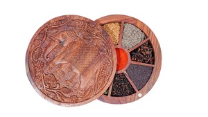 Boîte à épices en bois sculptée à la main avec poignée en laiton assaisonnement multi-usage et stockage d'herbes à bas prix - Product Image 6