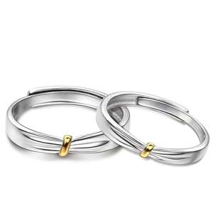 Jeulia Lover Knot Two-Tone Adjustable Sterling Silver <b>Couple</b> <b>Ring</b> - Product Image 1