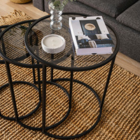 Alya Ensemble de 3 tables basses gigognes rondes en verre et métal noir pour la décoration élégante du salon