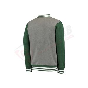 Grey-Body Green Longed-Sleeves OEM Men Breathable Casual Side-Pockets Fleeced Blanked Letterman Warmed Varsity's Jackets - Product Image 3
