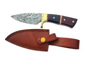 มีดสกินเนอร์เหล็กดามัสกัสทำด้วยมือพร้อมแตรทองเหลือง & ที่จับไม้มีดล่าสัตว์เหล็กกล้าคาร์บอนสูง - Product Image 3