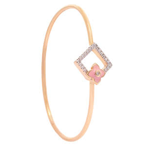 Brazalete de Moda de Oro de 18 Quilates con Atractivo Diseño de Flores de Esmalte Rosa, Certificado BIS, 3.295 Gramos - Product Image 2