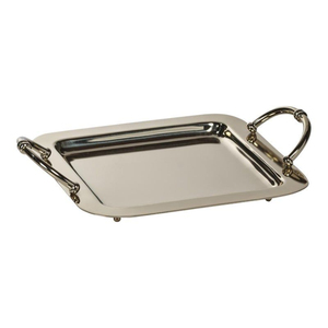 Plateau de service rectangulaire moderne de haute qualité en acier inoxydable et en laiton avec poignées pour la maison, l'hôtel, le restaurant, la restauration - Product Image 1