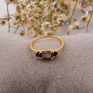 Bague en argent 925 avec Labradorite et onyx noir - Product Image 1