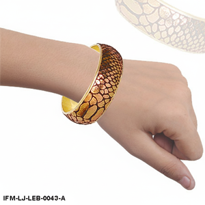 Handmade Genuine <b>Leather</b> & Brass Bangle Snakeskin Embossed Cuff <b>Bracelet</b> Exotic Animal Print Jewelry - Product Image 2