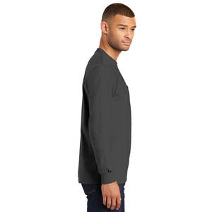 Chemises à manches longues pour hommes T-shirt en coton solide à ourlet incurvé Chemise d'automne pour hommes Streetwear d'entraînement - Product Image 3