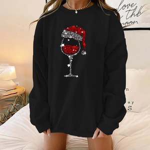 Best Quality Loose Casual <b>Women's</b> Long Sleeve Pullover <b>Sweater</b> Solid Red Hat Wine Breathable <b>Christmas</b> Sweatshirts for Winter - Product Image 2