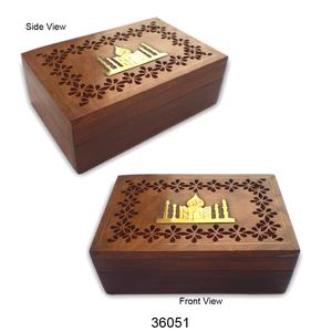Regalos decorativos tallado Sheesham almacenamiento joyero incrustaciones de latón moderno diseño atractivo caja de madera Natural para la venta - Product Image 3