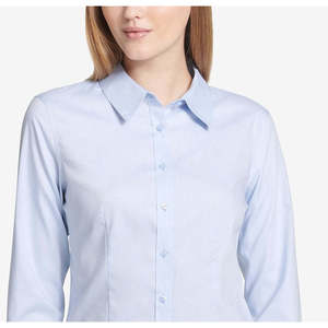 Camicia da donna Calvin Klein in popeline di cotone, taglia Petite XL, con bottoni frontali, colore blu tinta unita, stile semplice, top da ufficio coreano, taglia 8 P - Product Image 3