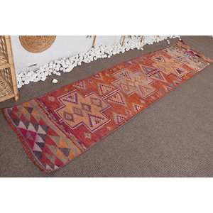 Tapis Vintage en Laine Turque Écologique Traditionnel Orange Kilim 22X98 pieds Patchwork Motif Pile Moyenne Salle à Manger Chambres Adolescentes - Product Image 3