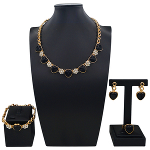Juego de Joyería Zhuerrui de 4 Piezas con Baño de Oro, Esmalte Naranja, Corazón y Diamantes de Imitación, Collar para Mujer, Uso Diario y Fiestas, HJ2500114 - Product Image 3