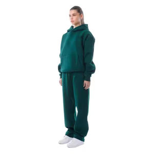 Survêtements pour femmes personnalisés 100% coton polaire Baggy Style décontracté Jogging costume pull surdimensionné à capuche pantalons de survêtement survêtement - Product Image 4