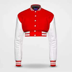 Chaqueta universitaria recortada de Venta caliente para mujer Tela de lana Estilo de béisbol de longitud corta con logotipo bordado - Product Image 6