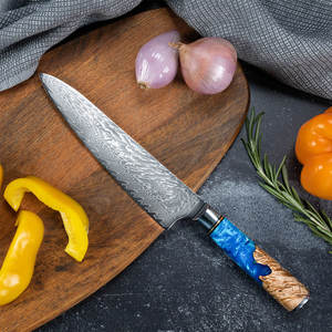 Venta al por mayor personalizado de alta calidad OEM ODM servicio Damasco Chef cuchillo profesional Damasco acero Chef cuchillo con Funda de cuero - Product Image 3