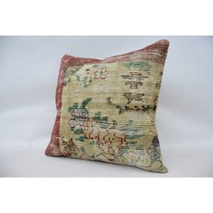 Beige Wool <b>Kantha</b> Patchwork Pillow 24x24 Inch Luxury Vintage Embroidered Print Fluffy Rustic <b>Throw</b> for Floor - Product Image 3