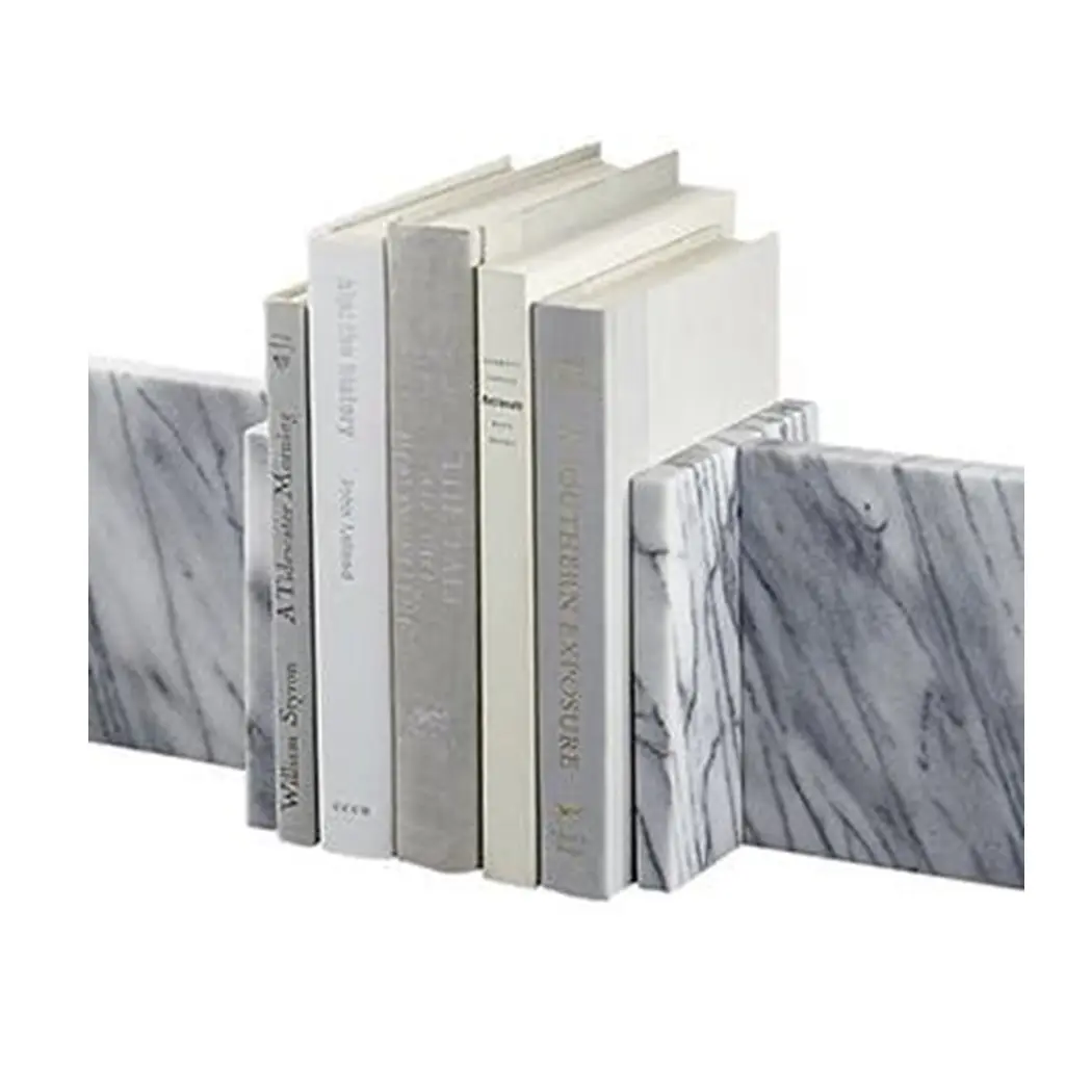 Neues Paar 2 Steine Buchs tütze Set Büro Schreibtisch Tisch Organizer Natural White Pure Marble Großhandels preis Buchs tützen für Wohnkultur