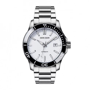 นาฬิกาข้อมือผู้ชาย OEM สั่งทำโลโก้ได้ หน้าปัดสีขาว แสดงวันที่ สไตล์สปอร์ต ขอบเซรามิก ตัวเรือนเหล็ก เครื่อง Miyota 9015 ออโตเมติก กันน้ำลึก 200 เมตร - Product Image 1