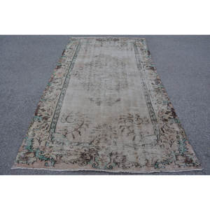Tapis en laine turque Vintage 4x8 pieds Beige et vert Patchwork Design plat tissage Technique pour décorations de salon - Product Image 1