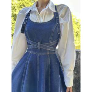 Vestido vaquero midi azul sencillo al por mayor, moderno y elegante - Product Image 2