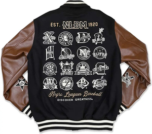 Men's Black Waterproof Varsity Jacket Brown Leather Sleeves Embroidered Patches 2025 N Logo Front Design Turn-down Collar Horn - Product Image 3