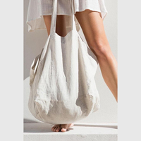 Belle taille personnalisée 60*60 cm 100% sacs à provisions fourre-tout en lin sacs à bandoulière pliables réutilisables avec motif rayé quantité minimale de commande bas
