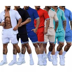 Chándal de Fitness para hombre, conjunto de 2 piezas de verano para trotar, traje deportivo, camiseta de moda, pantalones cortos, ropa deportiva informal de color sólido - Product Image 2