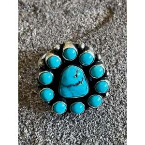 Bague en argent sterling et turquoise Navajo sertie en grappe, forme marquise avec zircon, plaqué rhodium, taille 8, pour usage quotidien - Product Image 4