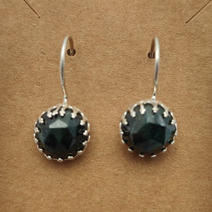 Handmade 6.6 Gms 12mm Natural Raw <b>Emerald</b> Round 925 Sterling Silver Designer Dangle <b>Earrings</b> Fine Jewelry Gemstone for Girls - Product Image 3