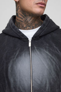 Nuevo diseño de moda personalizado alto de gran tamaño Boxy Spray Wash Zip Through Hoodie transpirable algodón mezclado Streetwear Hoodies para hombres - Product Image 3