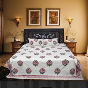 Sábana de cama 100% algodón bloque de mano impreso conjunto 90*108 tamaño con diseño Floral rojo fundas de almohada accesorios de moda - Product Image 1