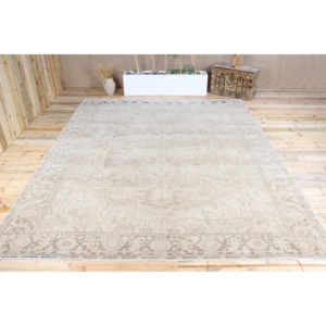 พรมวินเทจขนาดใหญ่พิเศษ 9.8x12.4 ฟุต พรมตุรกี พรมขนสัตว์ลายเรขาคณิตสีเบจน้ำตาล - Product Image 1