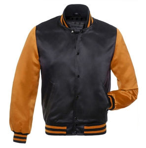 Chaqueta universitaria de satén Chaquetas universitarias con logotipo personalizado para hombre Chaqueta de béisbol informal de manga larga a la moda con revestimiento bordado - Product Image 1