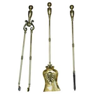 Pure brass <b>fire</b> <b>sets</b> with long handles and vintage detailing perfect for timeless and functional fireplace decor - Product Image 4