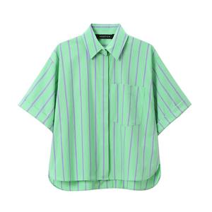 Ensemble deux pièces pour femmes, mode d'été, chemise verte unie à simple boutonnage et short à taille élastique - Product Image 2