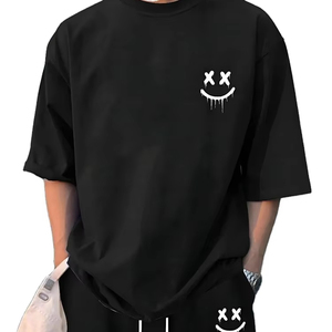 Conjunto de camisa de pantalones cortos con estilo impreso en 3D personalizado 100% conjuntos de Camiseta de algodón con hombros caídos conjunto de pantalones cortos de verano de alta calidad para hombres - Product Image 5